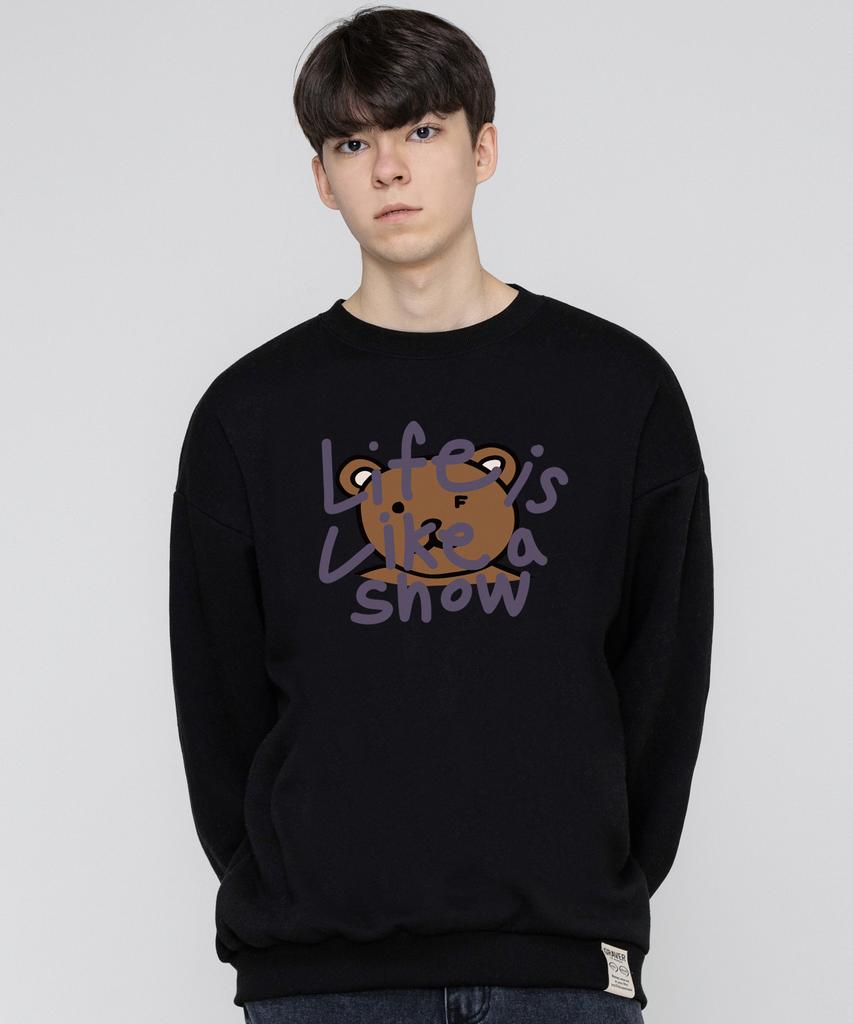 GRAVER [Unisex] Big Drawing Letter Bear Sweatshirt_Black/Purple Logo
