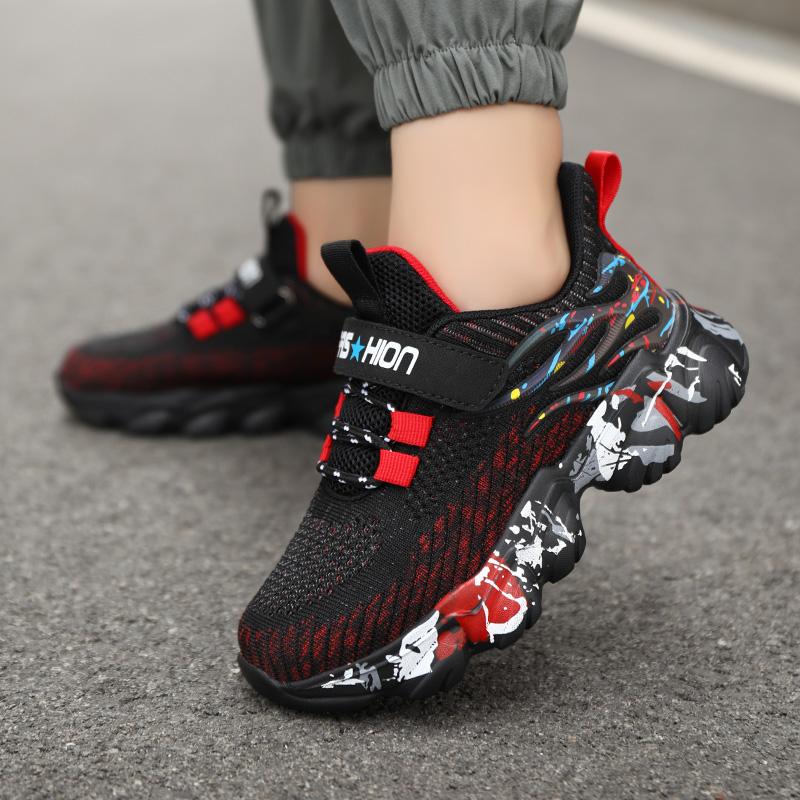 28-39 Children's Oversized Breathable and Fashionable Fly Woven Sports Shoes Thick Soled Velcro Outdoor Running Shoes