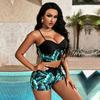 Купальник женский сплит с высокой талией на плоской подошве на шнуровке с принтом Купальники Бикини Костюмы