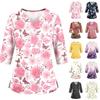 Женский медицинский топ с цветочным принтом, V-образным вырезом, карманами, боковыми разрезами и рукавами 3/4