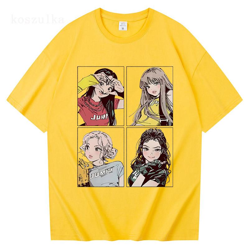 2025 Kpop BP Jump Tshirts Pink Girls Band Clothing Adorable Anime Graphic T Shirts Summer High Quality Cotton Comfortable Tops
