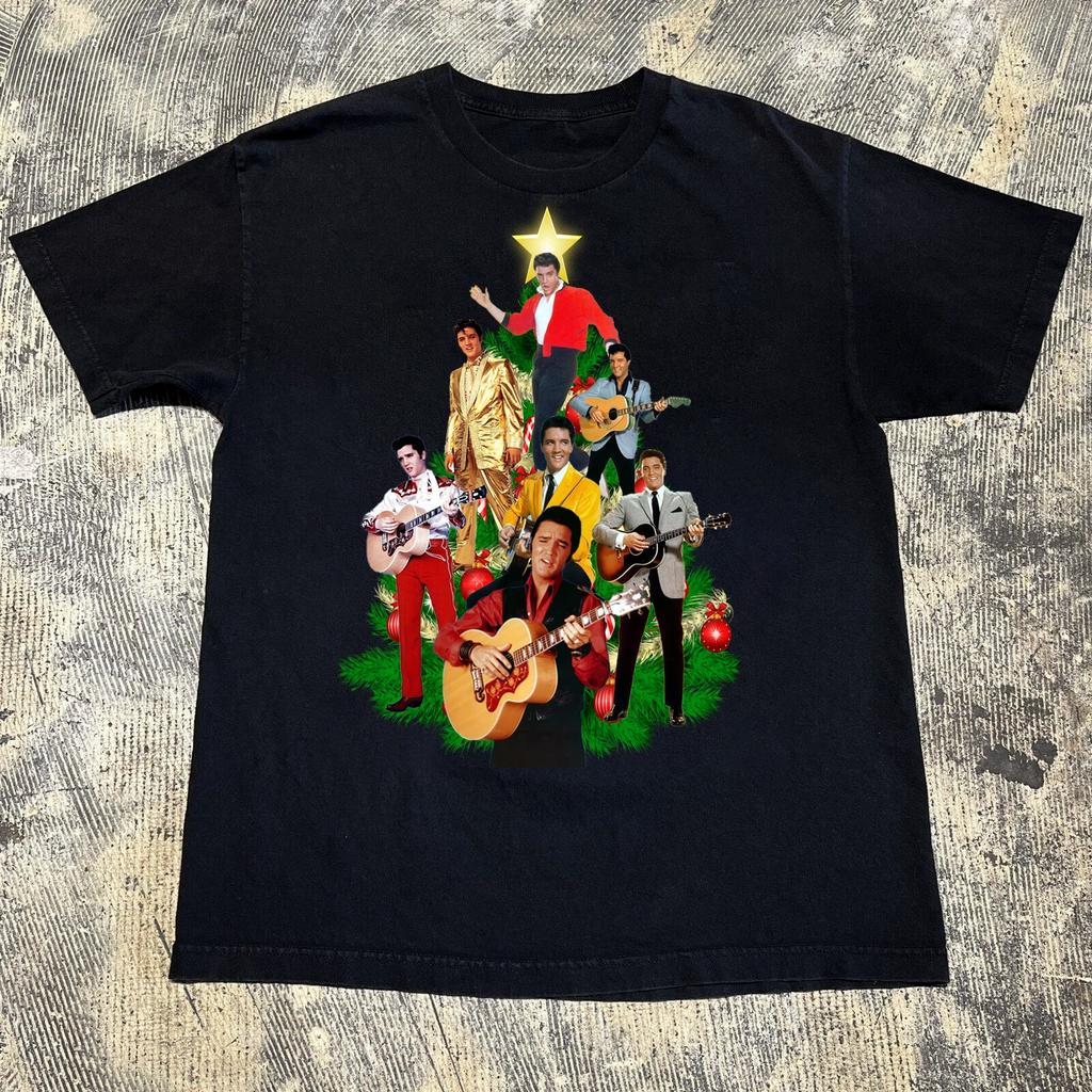 NEW Elvis Presley Christmas Tree Shirt Black Shirt All Size Gift Xmas 1C203