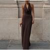 Halter Backless Women Dresses Sleeveless Solid Color Female Maxi Dress 2025 Elegant Spring Pleated Party Holiday A Line Lady Dresses