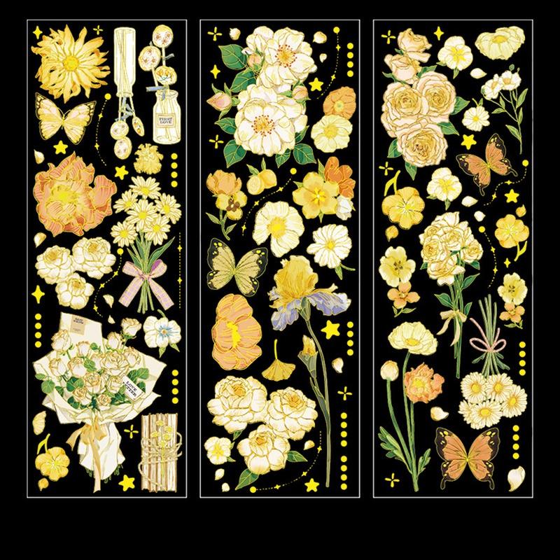 3Pcs/Set 3D Hot Stamping Stickers Four Seasons Flowers Decorative Pvc Stickers Scrapbooking Stick Label Diary Album Stationery
