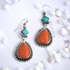 New Hot Retro Silver Inlaid Water Drop Turquoise Earrings Long Women's Drop Party Starter