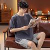 2 Pieces Set Men's Summer Cotton Pajamas Set  Short Sleeping Tops Pants Sleepwear Male Casual Nightwear Pyjama