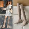 Boots Women's Elastic Boots Pointed High Heel Boots Women's Over-Knee Boots Suede High Boots Khaki