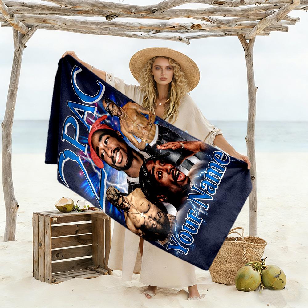 2pac Customizable Name Beach Towel Super Soft & Absorbent For Beach Bathroom Outdoor Swimming Pool Camping Picnic Yoga Diving Vacation Accessories