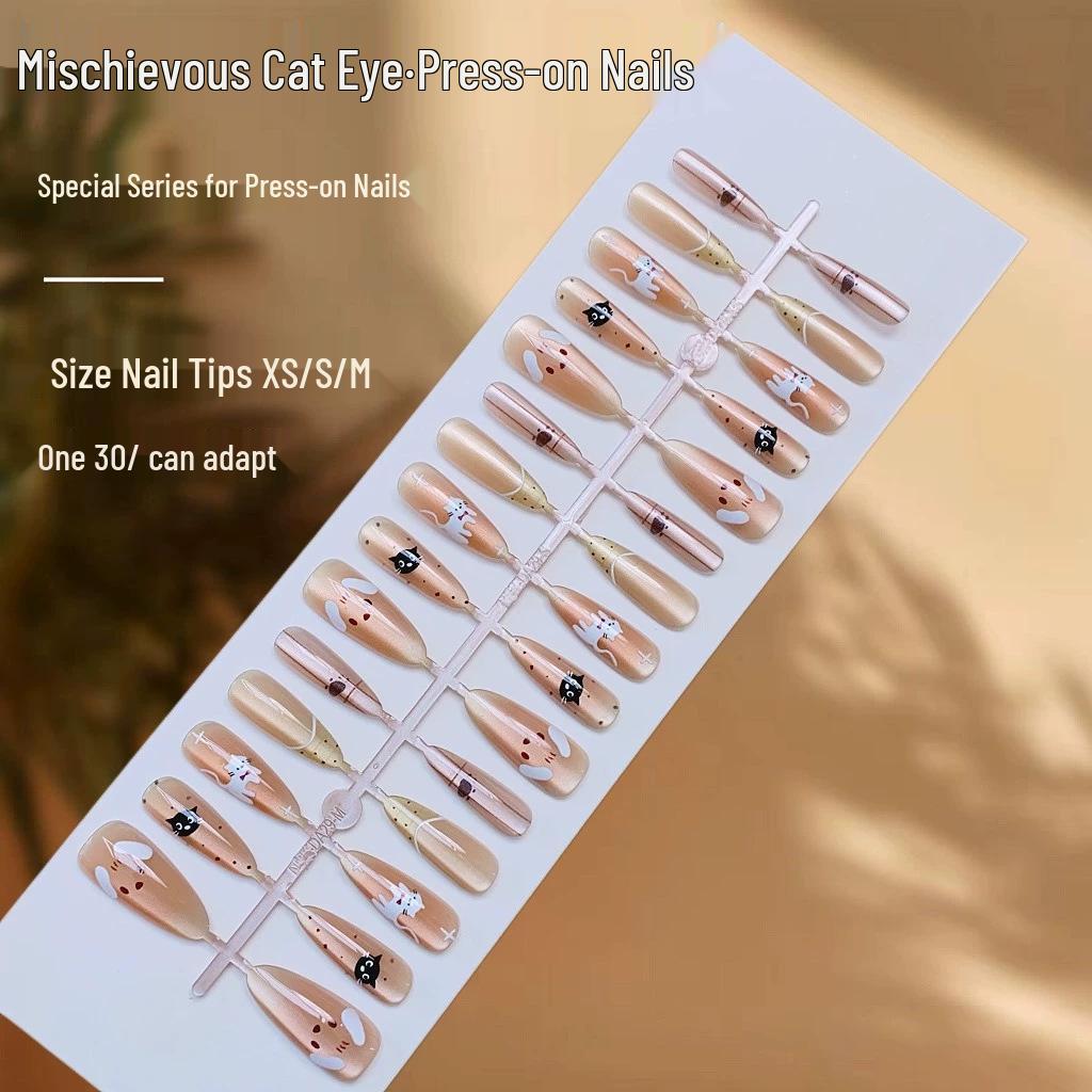 Spring Collection Cat Eye High-End Wearable Fake Nails - Pre-Made Temperament Nail Pieces 054-327