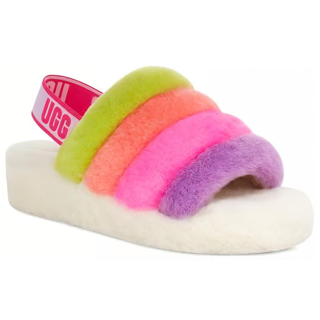 (WMNS) UGG Fluff Yeah Slide 'White Taffy Pink Multi' Women's 1097169-WHM
