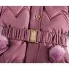 Winter Clothes Girls Medium To Long Length Coat Kids Snow Puffer Jacket Hooded Warm with Waist Belt and Pockets