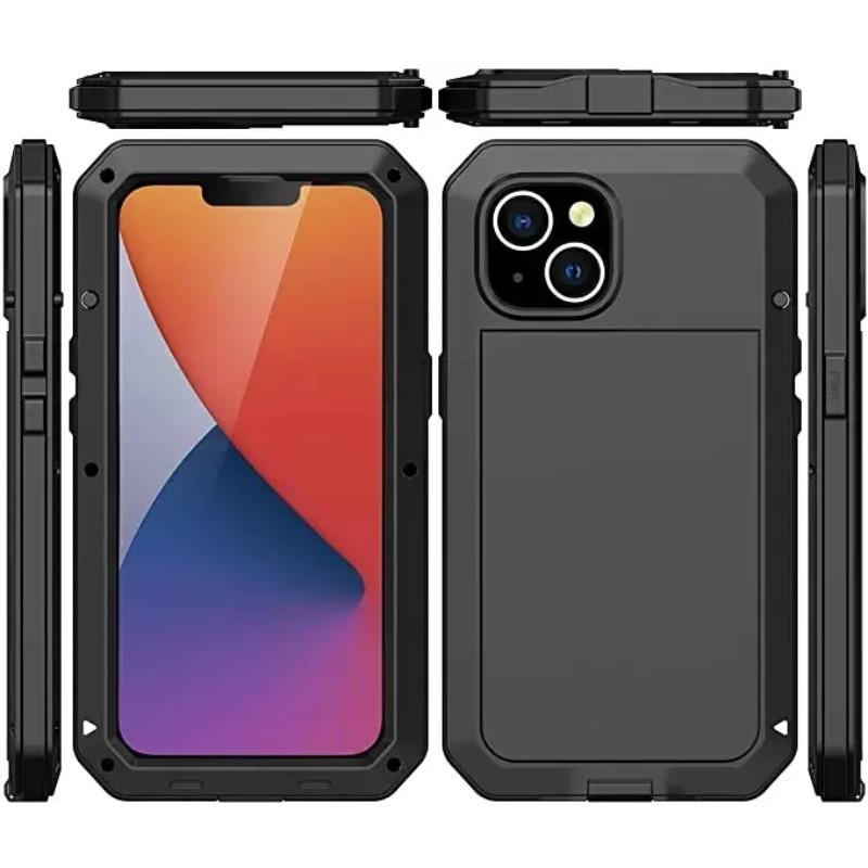 Сверхмощный металлический чехол для телефона IPhone 15 14 13 12 11 Pro Max XS XR 8 7 Plus противоударный защитный чехол Защитная пленка для экрана