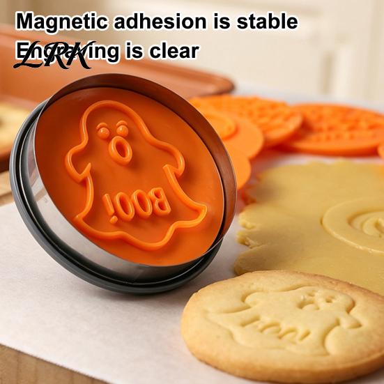 DIY Fondant Embosser Tools 8pcs Halloween Magnetic Cookie Stamp Molds, Pumpkin Ghost And Skeleton Patterns Stainless Steel Stamper Design
