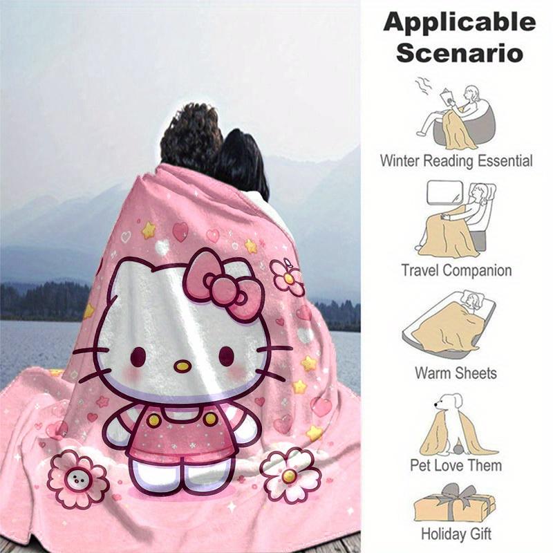 1pc Adorable Hello Kitty Pink Blanket - Cute Home Decor, Office Napkin, Outdoor Throw Gift for All Seasonsz041719