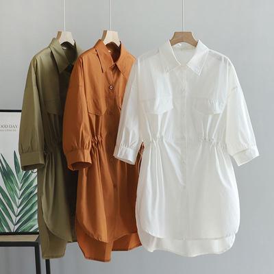 Летнее свободное платье-рубашка на шнуровке на талии, женский топ в корейском стиле