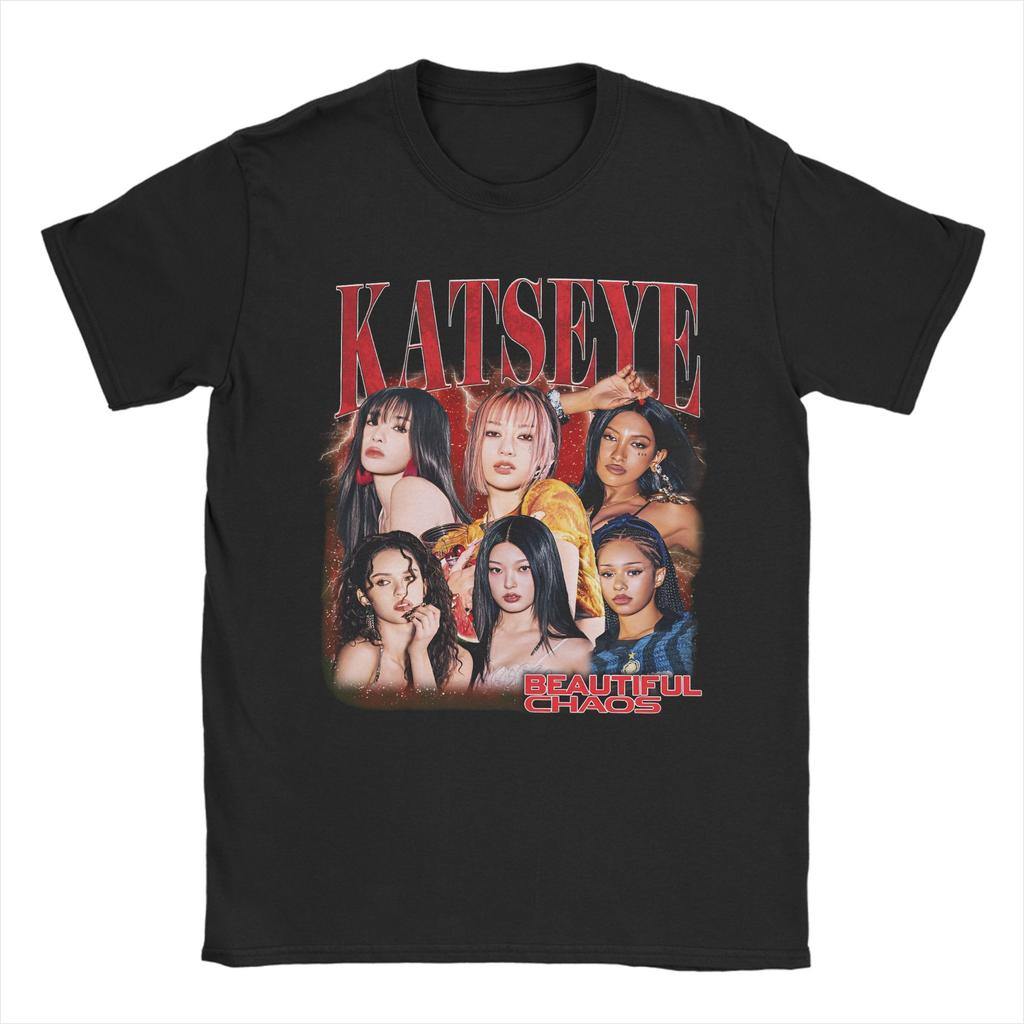 Novelty Katseye Kpop Idol TShirts Unisex Unisex Crew Neck Cotton T Shirt Beautiful Chaos Album Short Sleeve Tees Gift Idea Tops