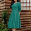 Women Casual Round Neck Solid Color Summer Short Sleeve Dress