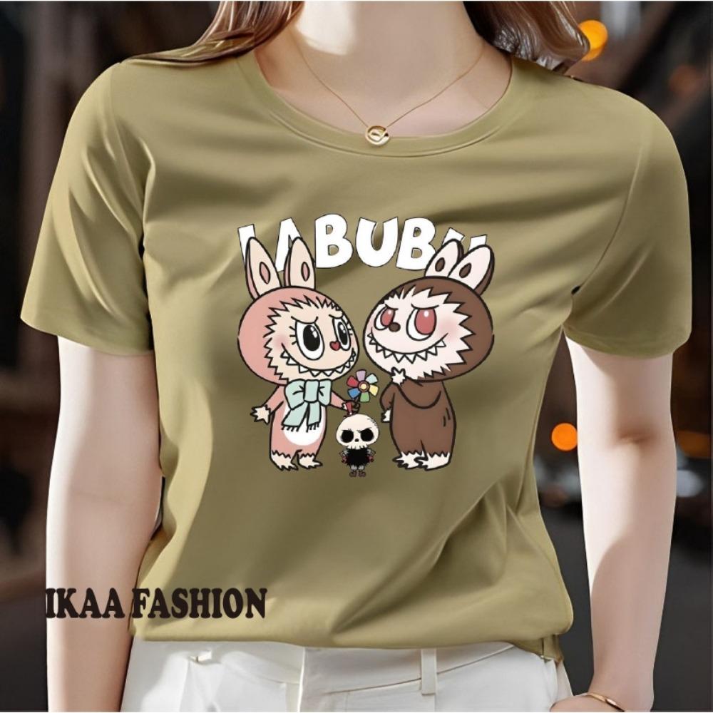 Женская футболка с принтом, повседневная футболка с коротким рукавом, удобная с круглым вырезом, мягкий и милый топ-футболка