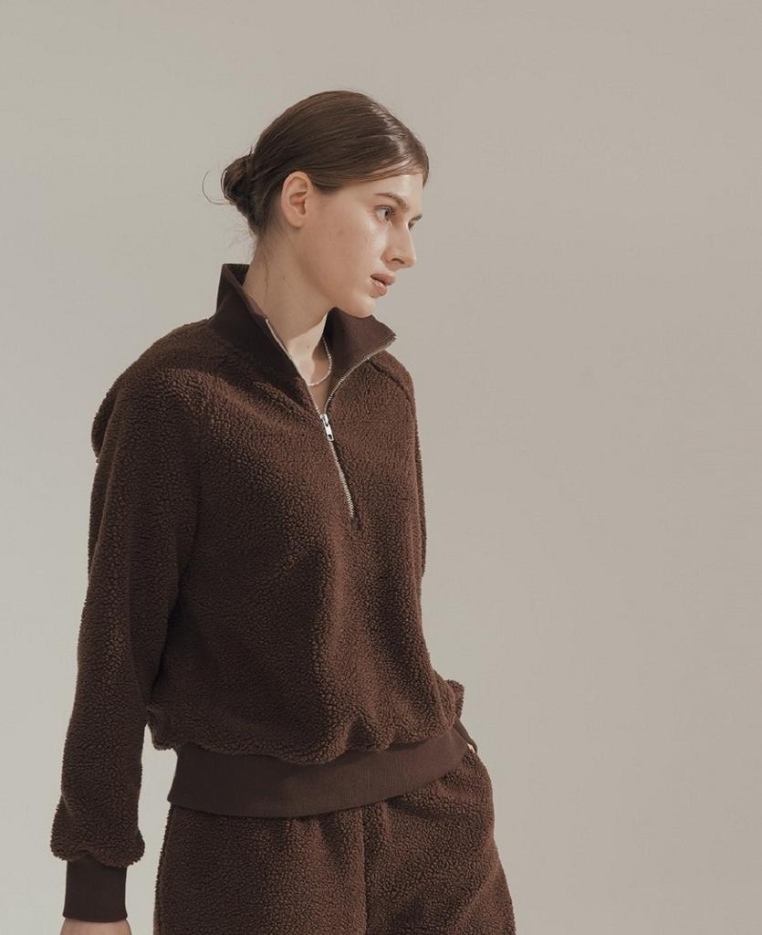 SCHWA Modern Boucle Zip-Up Sweatshirt (Brown)