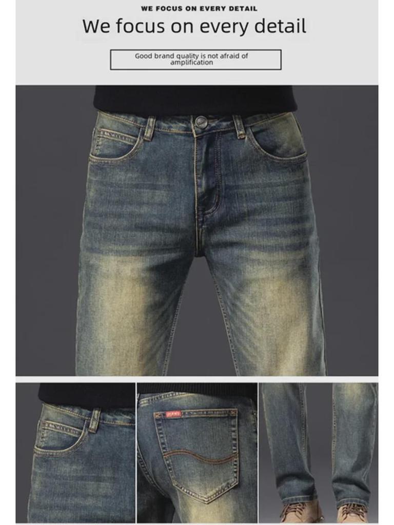 2023 Мужские высококачественные облегающие эластичные джинсы с потертостями — модные и универсальные повседневные брюки на осень/зиму