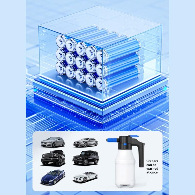 Электрический пенный распылитель 1,5 л Генератор пены для мойки автомобилей Литиевая батарея 3000 мАч Пенные насадки Автомойка Пенный распылитель