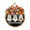 Unique Wood Fabric Crafted Halloween Ghost Wall Hanging Featuring Realistic Maple Leaves For Home Holiday Seasonal Decorations
