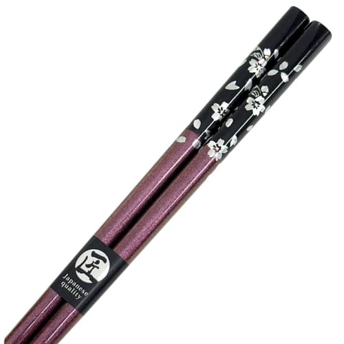 Washable Chopsticks in Silver Cherry Blossom (Purple) with a paulownia wood box and gift wrapping. Dishwasher safe. Perfect for celebrating 77th birth