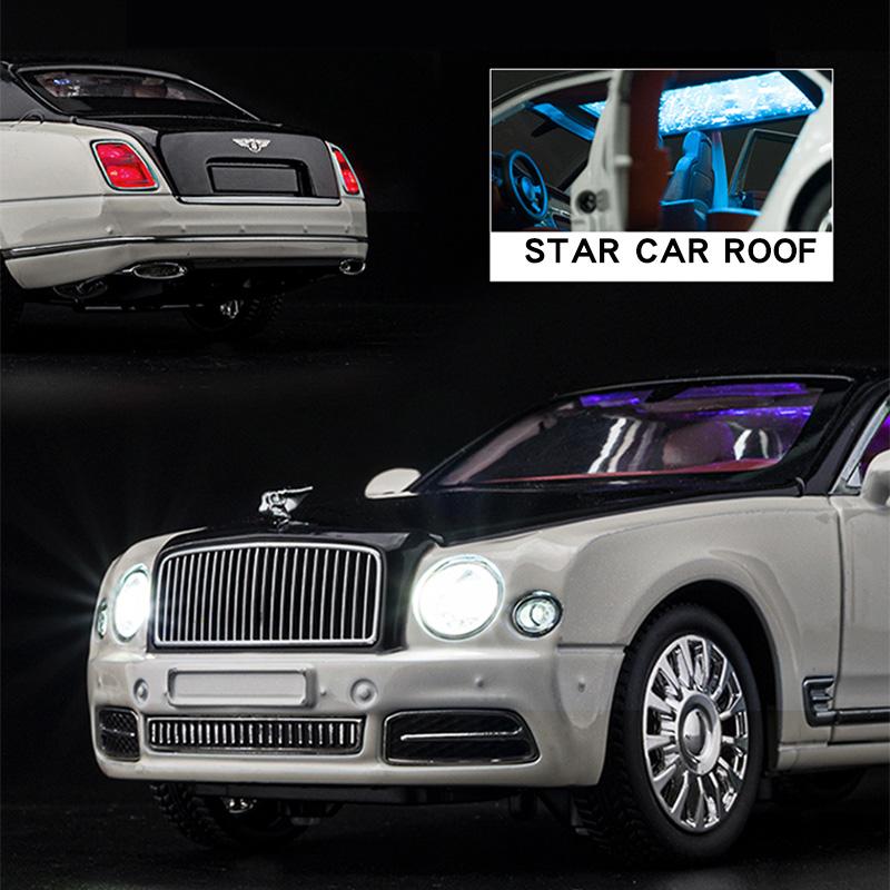 Diecast 1/24 Scale Bentley Mulsanne Alloy Model Car Collection Vehicle Simulation Sound & Light Metal Toy Car Toy for Kids Gift