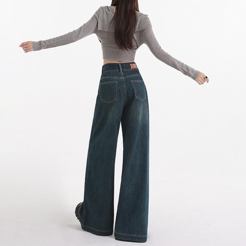 Street Personality Wide-leg Jeans Women's Spring and Autumn New Retro Wide-leg Pants Pear-shaped Body Mopping Pants