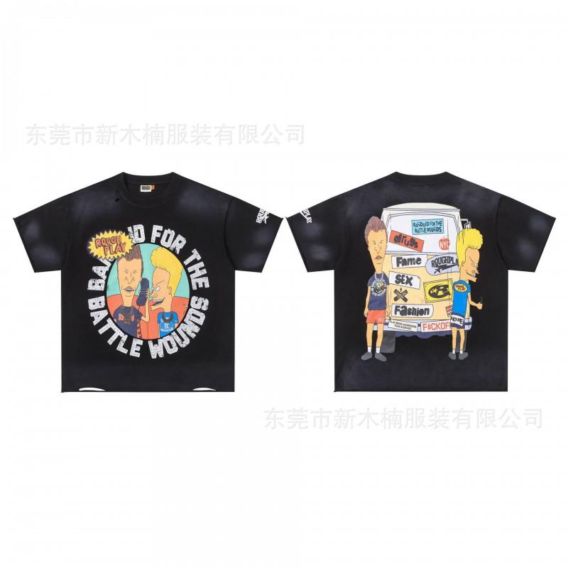 Mens Distressed Washed Vintage Graphic Tee With Rhinestone Embellishment Loose Fit Short Sleeve Cotton T-Shirt