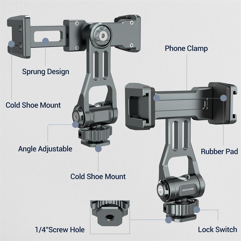 LEAPLIGHT Camera Hot Shoe Phone Holder Monitor Tripod Adapter w 1/4 NATO/Cold Shoe for iPhone 16 15 14 13 12 Samsung Mic Light 7