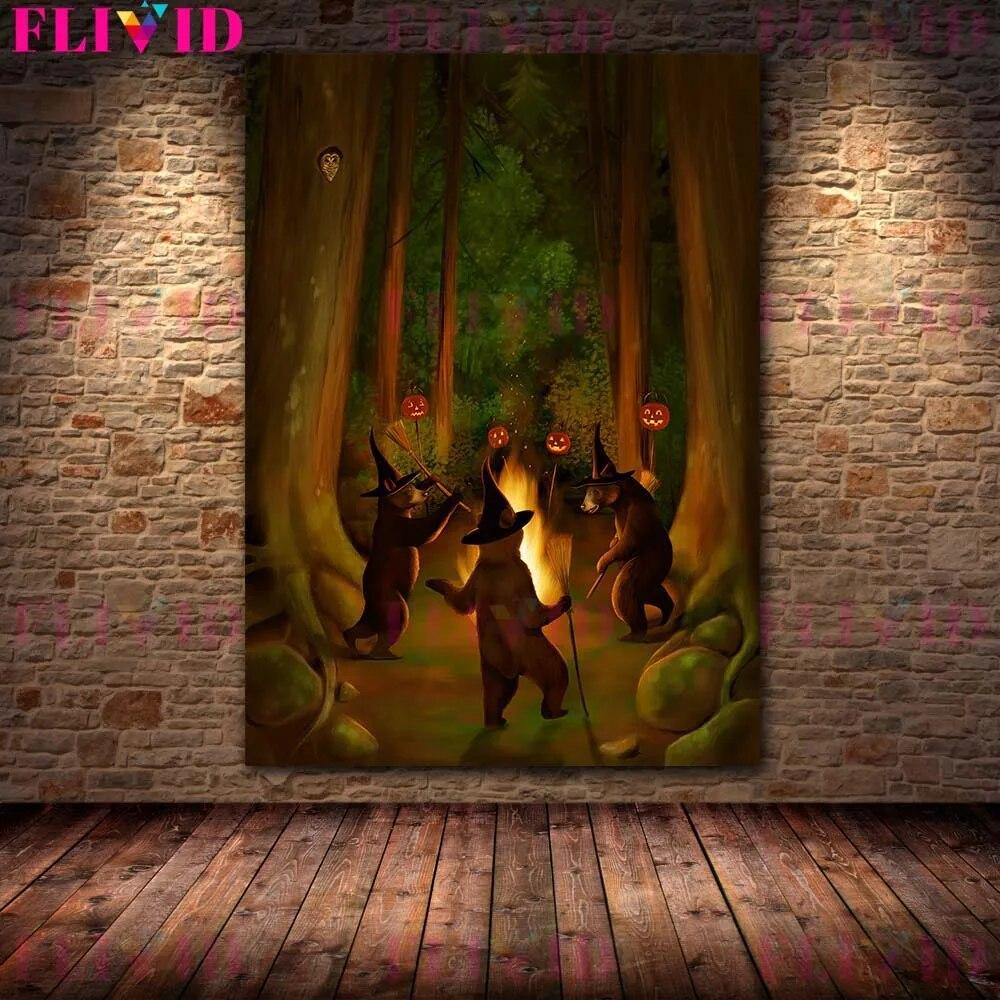 Forest Witches and Shadow Monsters, Vintage Murals On Canvas, Mysticism, Witchcraft, Paganism, Gothic Art Posters and Prints