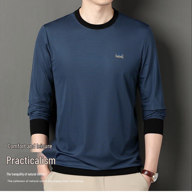 Мужской полосатый свитшот с длинным рукавом и круглым вырезом для весны и осени