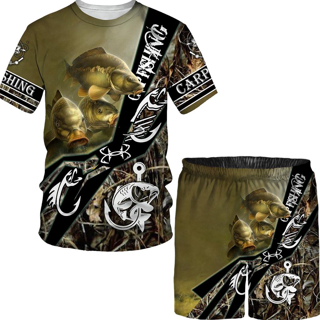 Мужская футболка с 3D принтом рыбы для спорта, рыбалки, кемпинга, камуфляжа и охоты, комплект мужской одежды, уличная одежда, футболки/шорты/костюмы больших размеров