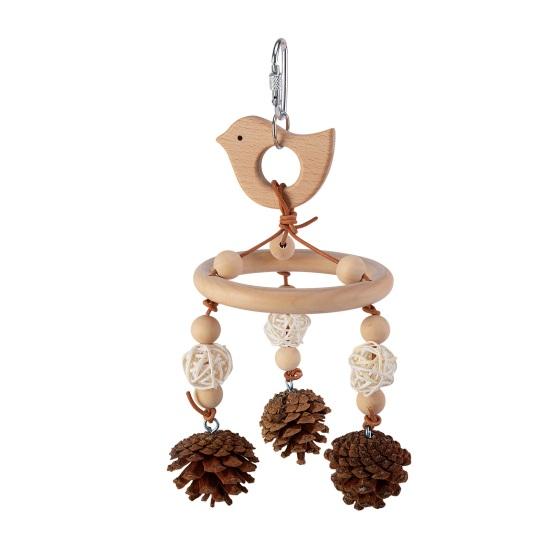 Красочная подвесная игрушка для попугая, тренировочный аксессуар для клевания и жевания, ручная работа, натуральное дерево