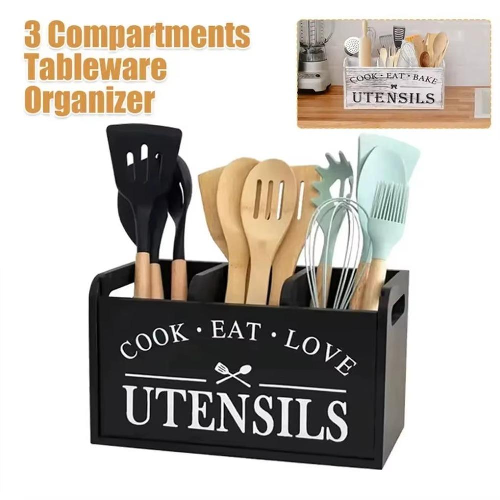 Wood Material Wood Kitchen Utensils Holder With Drainage Holes Tableware Stand Kitchen