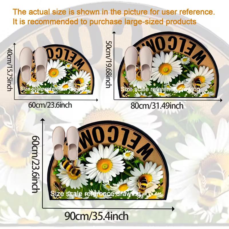 Пчелы и цветочный дизайн Нескользящий коврик для двери - Входной коврик для фермерского дома, декор двора, уличный коврик для входной двери, коврик для патио, декоративный коврик