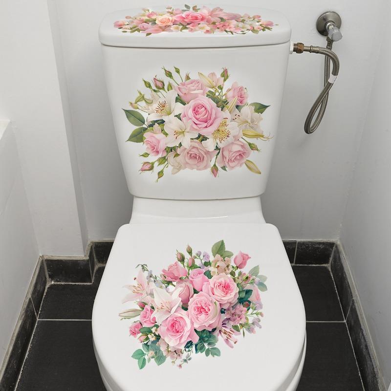 Rose Lily Toilet Sticker Bathroom Self-Adhesive Decal for Toilet Seat & Tank Cover