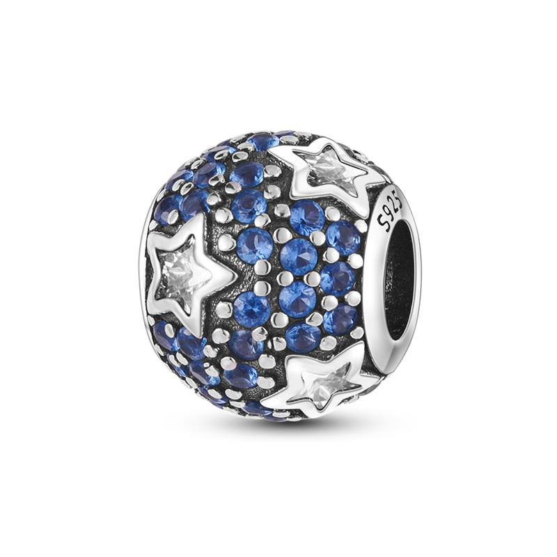 Silver S925 Blue Series Beads Fit Bracelet Bangle Diy Original Design Star Moon Galaxy Charms For Jewelry Make