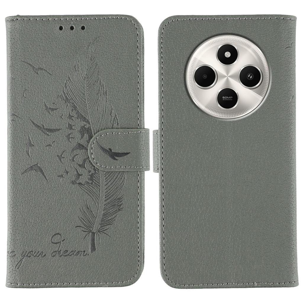 Phone Case For Xiaomi Poco C75 4G/Poco M7 5G/Redmi 14C 4G/14R 5G Feather Imprint PU Leather Wallet Cover