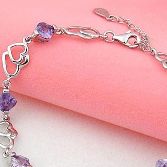 Shining Hollow Women Bracelet Plating Heart-shaped Purple Rhinestone Bracelet Jewelry Accessory