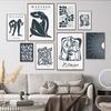 Abstract Boho Matisse Picasso Sun Moon Poster Dark Blue Wall Art Print Canvas Painting Gallery Wall Pictures Living Room Decor