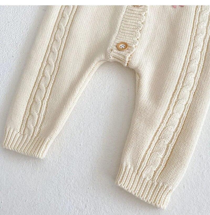 Детская хлопковая одежда, весенний вязаный детский комбинезон, милый комбинезон с цветочным принтом для девочек, винтажная вязаная одежда для новорожденных, комбинезон для новорожденных