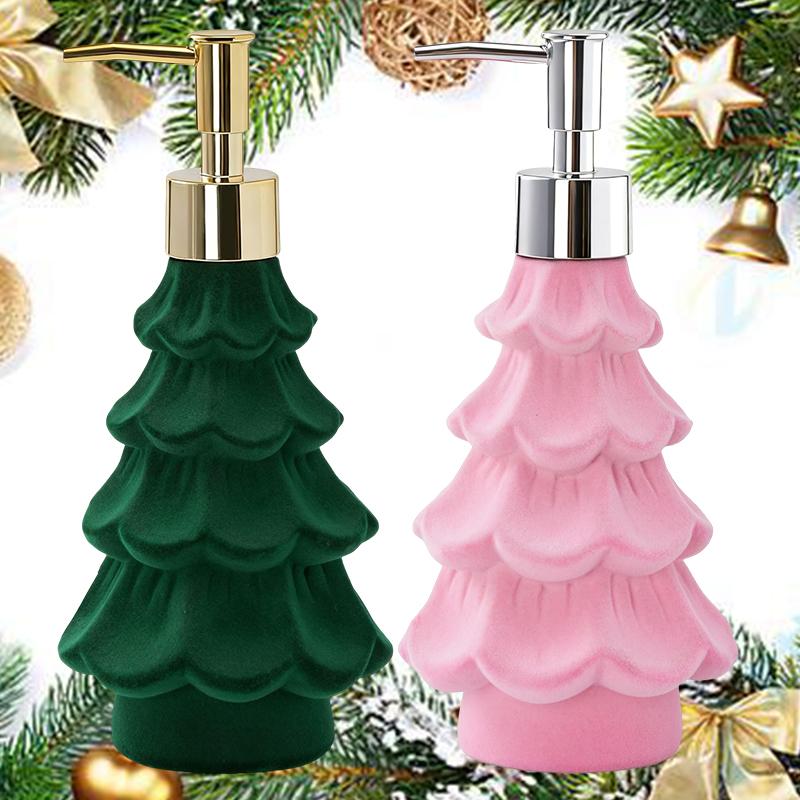 Christmas Soap Dispenser, Resin Green And Pink Holiday Christmas Tree Hand Dish Soap Dispenser