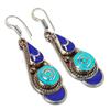 Tibetan Turquoise, Lapis Gemstone Handmade Jewelry Earring 2.17" G8N45