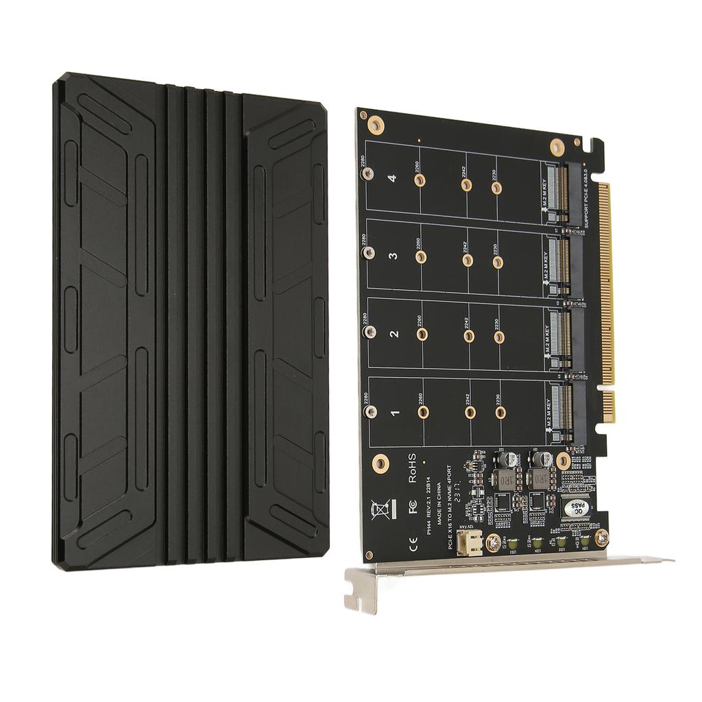 Четырехпортовый адаптер M.2 NVME к PCIe 32 Гбит/с Утолщенный стабильный алюминиевый сплав Четырехпортовая карта PCIe 4.0 к NVMe для расширения компьютера