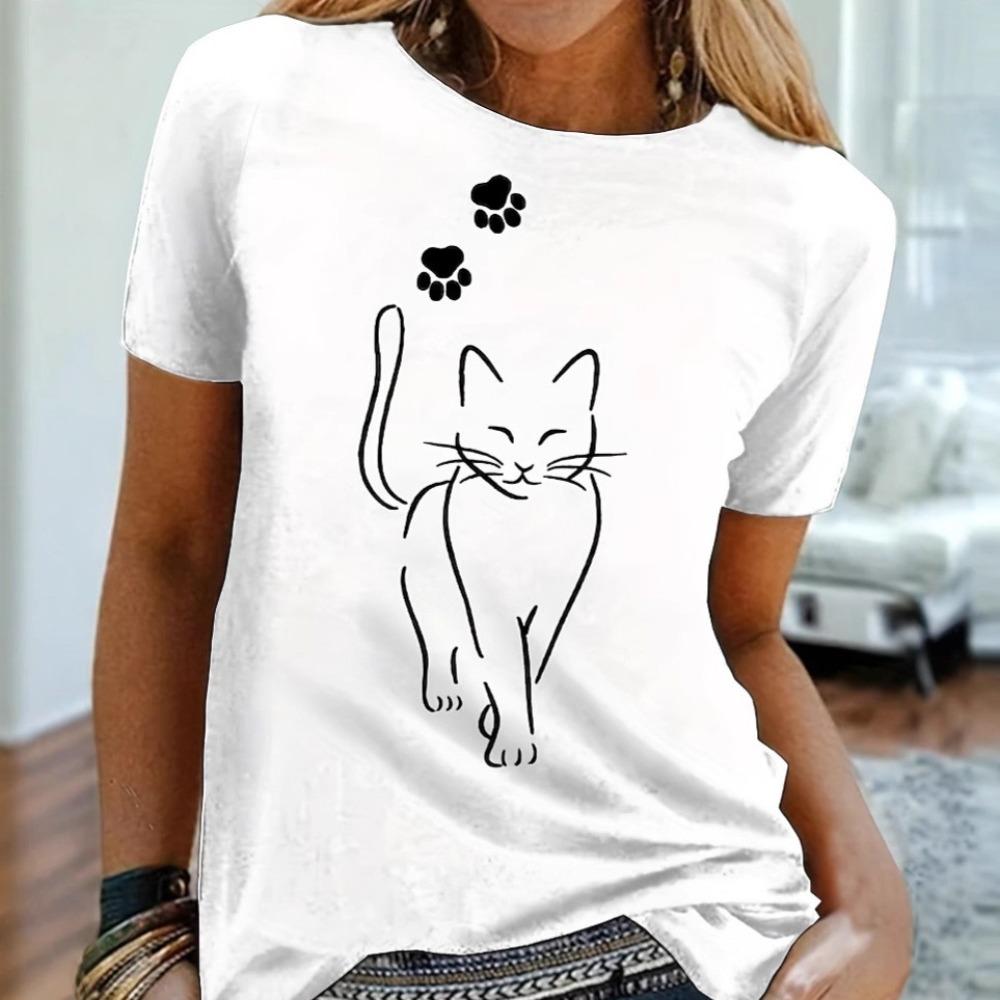 Летняя женская футболка с коротким рукавом и принтом, модная и повседневная с круглым вырезом, удобная женская футболка с коротким рукавом