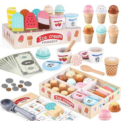 Игровой набор Heculos для кухни: Игрушечное мороженое для мальчиков и девочек, развивающая игрушка, деревянная игрушка, магазин мороженого, игра родителя и ребенка, подарок на день рождения
