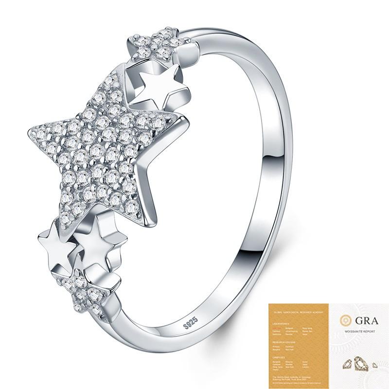 Star Ring Women Men Sterling Five-Point Design With 48pcs 1.0mm Moissanite Stones Trendy Minimalist