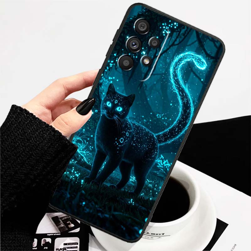 Мультяшный Милый Кот Для Samsung A73 A72 A71 A55 A54 A53 A52 A51 A13 A22 A16 A15 A12 A14 A26 A07 5G Черный Чехол для Телефона